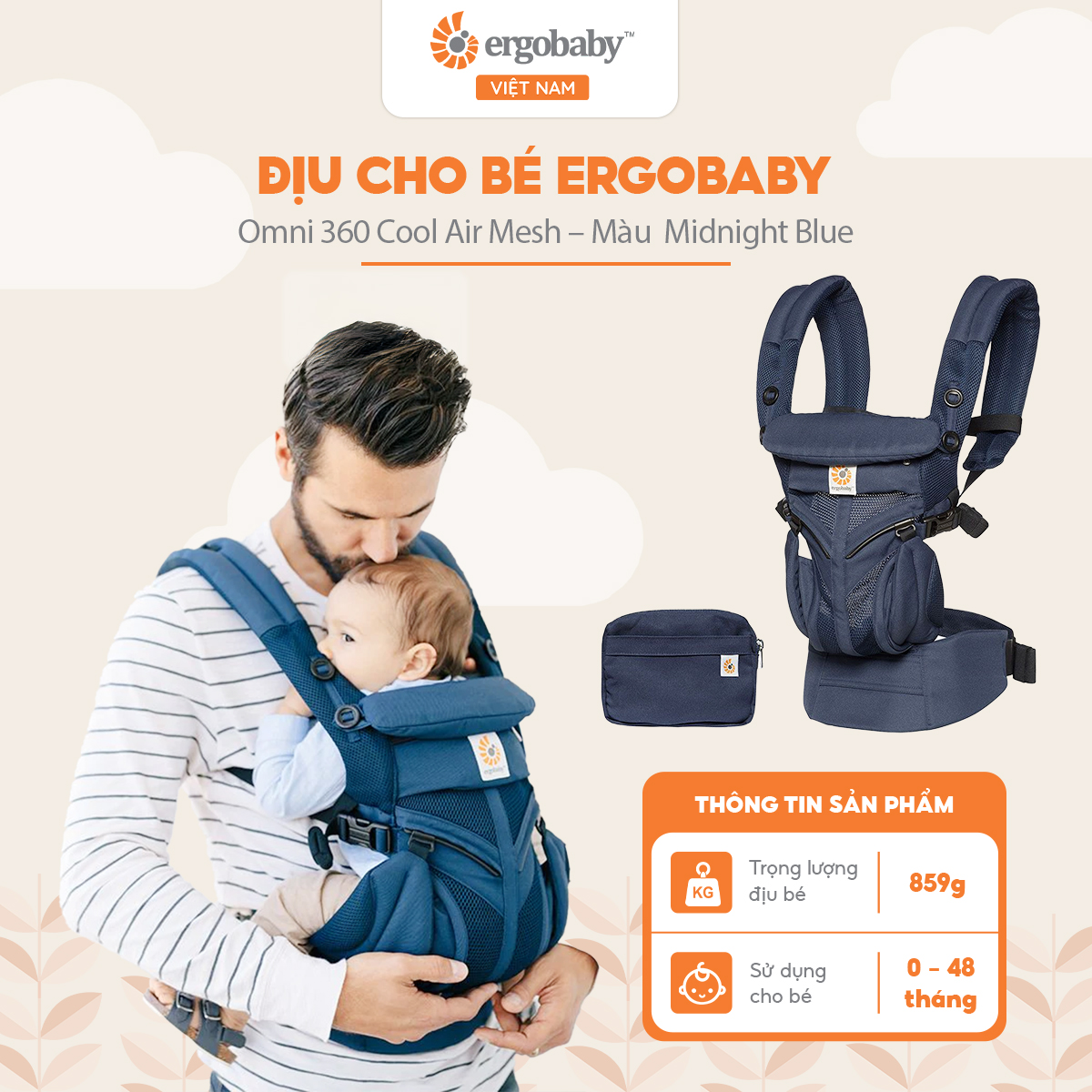 Địu cho bé Ergobaby Omni 360 Cool Air Mesh, Midnight Blue