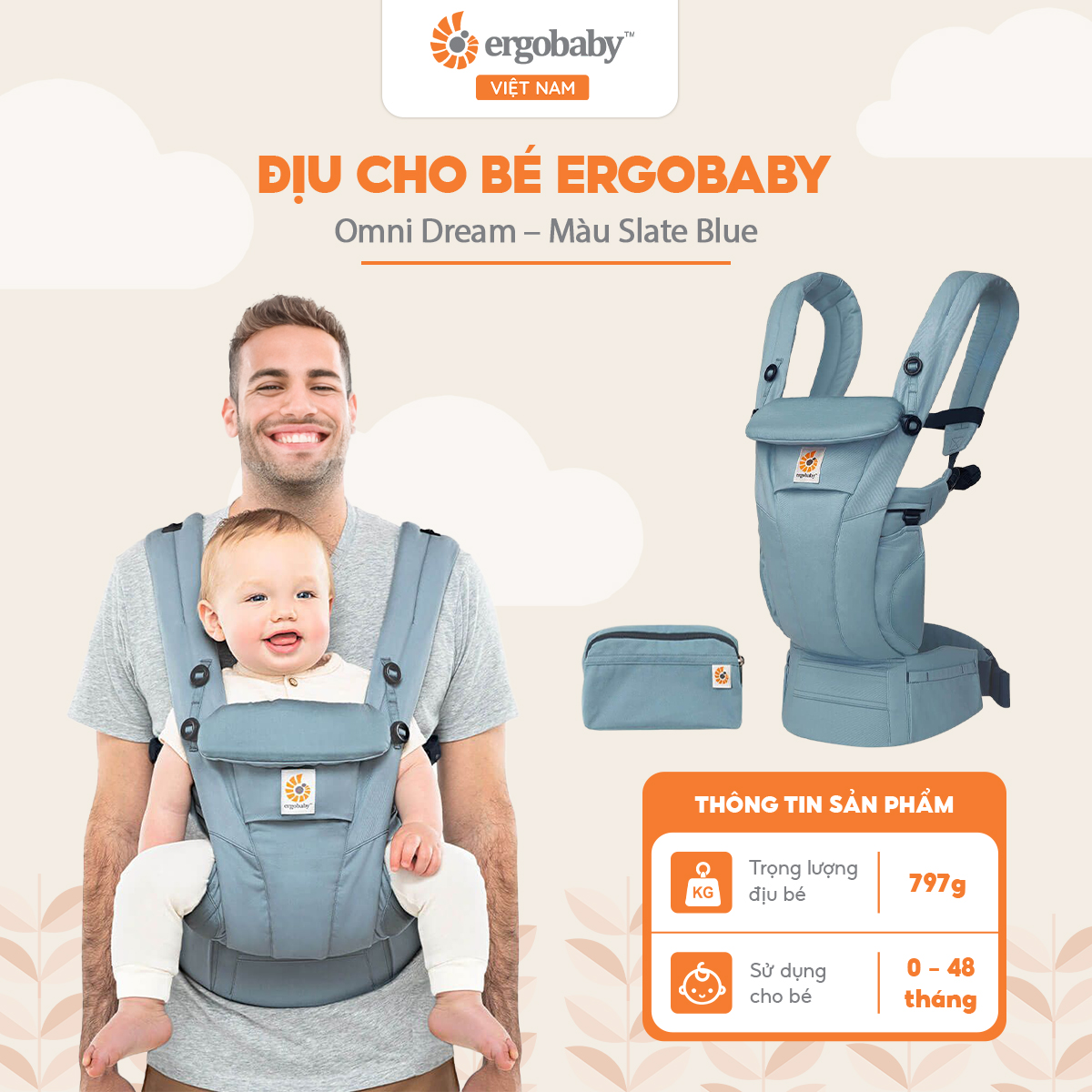 Địu cho bé Ergobaby Omni Dream - Slate Blue