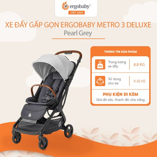 Xe đẩy gấp gọn Metro 3 Deluxe Stroller, Pearl Grey